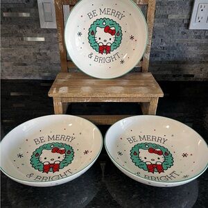 Hello Kitty Be Merry & Bright Dinnerware Set - White, Red, Green 3 Piece Set
